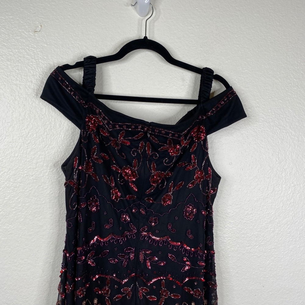 Adrianna Papell Women's Off Shoulder Beaded Sequins Cocktail Dress Black Sz 14 - Picture 4 of 16